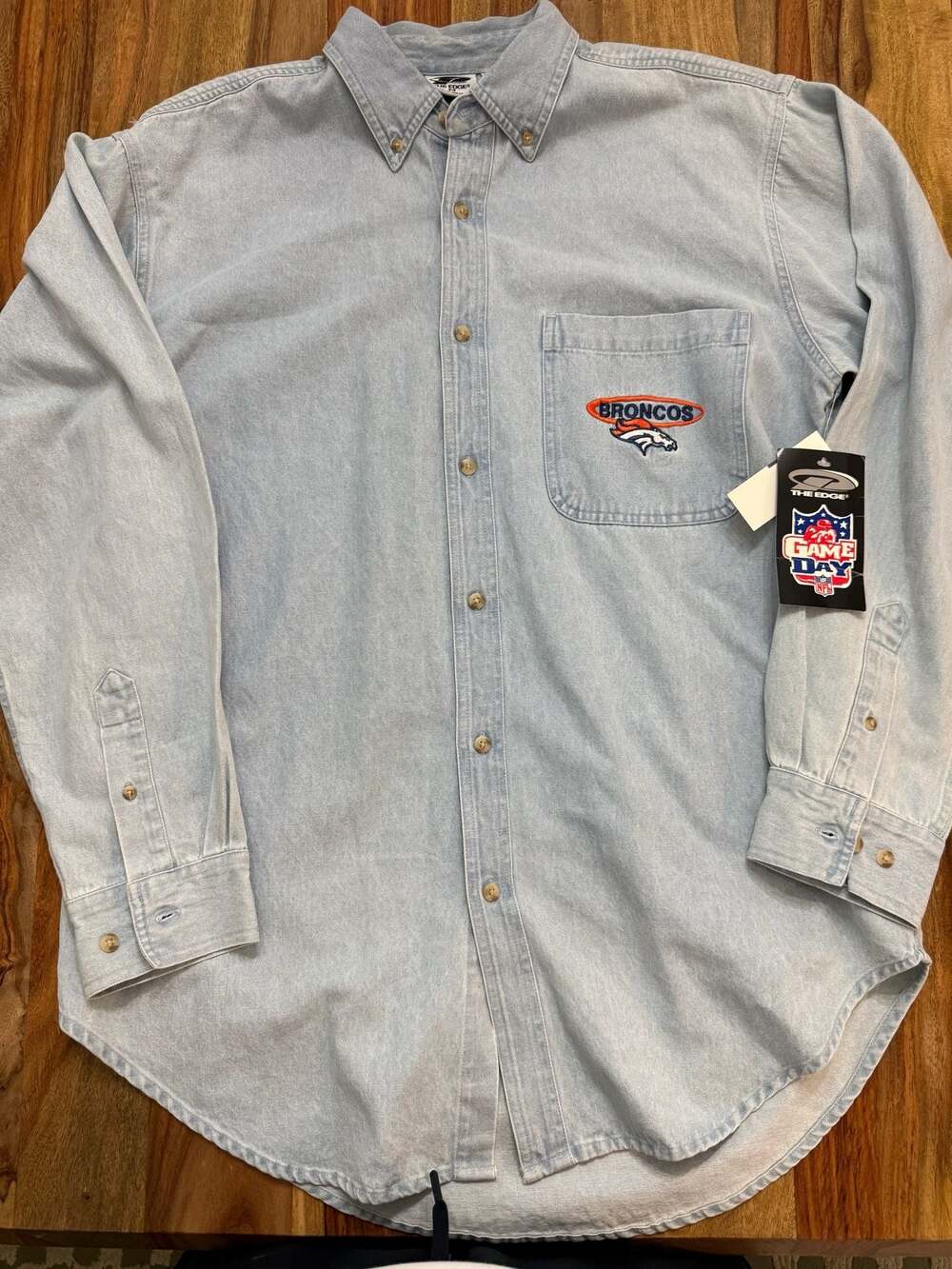 Vintage 1998 Denver Broncos NFL Embroidered  Denim Button-Up Shirt